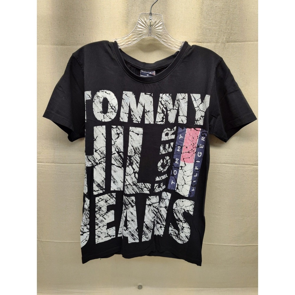 Tommy Hilfiger Jeans Mens Black Distressed Graphic Logo T-Shirt‎ Size M